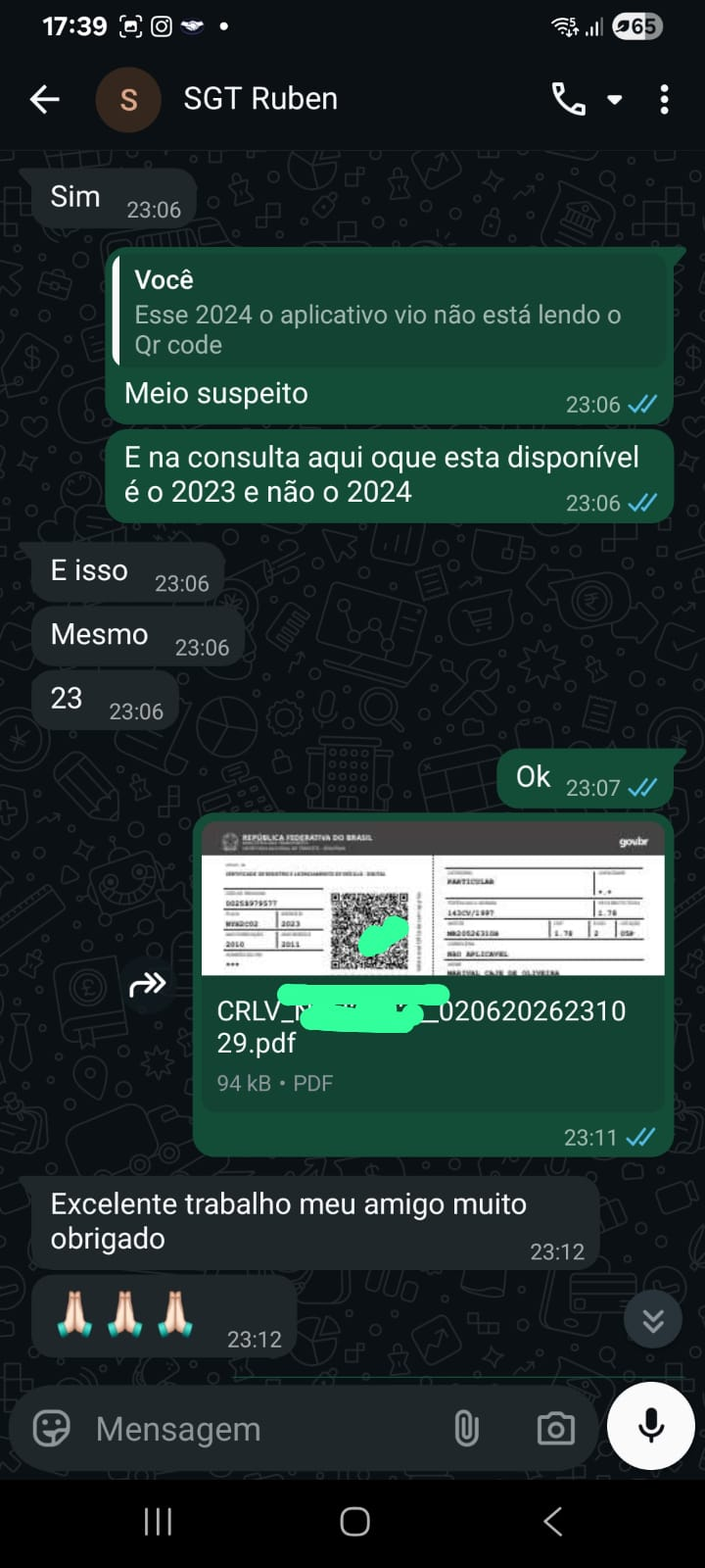 Depoimento de cliente 2 via WhatsApp